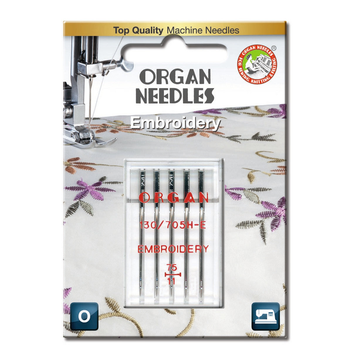 Organ Embroidery Nähmaschinennadeln Stärke 75 – große Öhr für Stickgarn, Blisterverpackung, passend für Haushaltsnähmaschinen